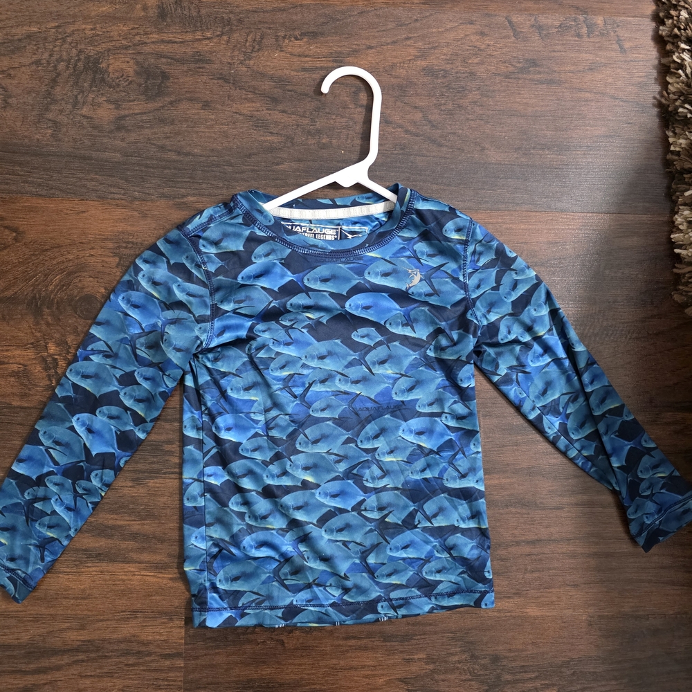 Reel Legends Kids Ocean Blue Fish Rashguard, Size 5